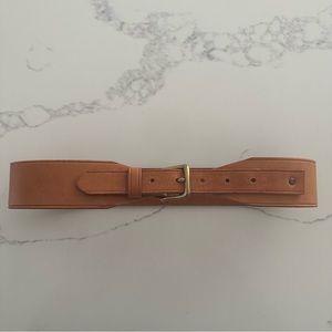 J. Crew Wide Leather Belt with Brass Buckle in Natural Tan Leather Size Small